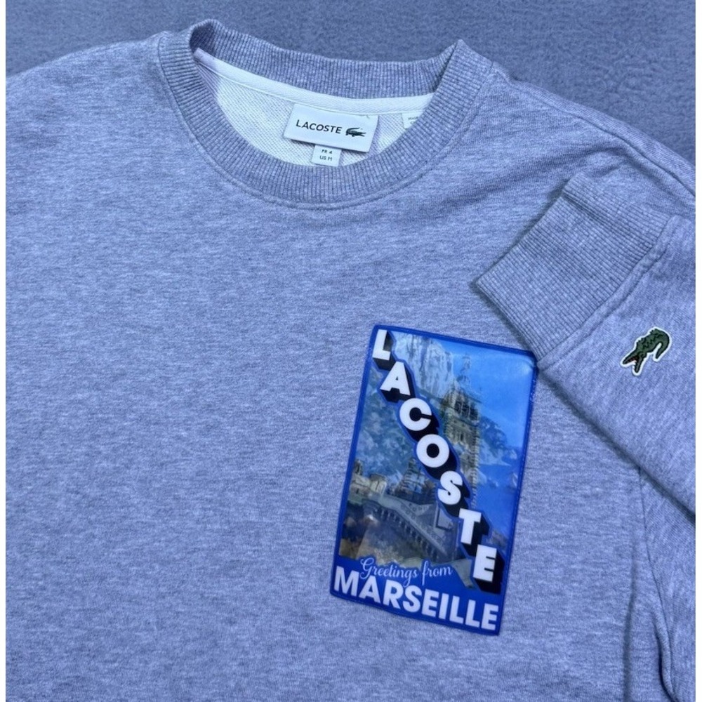 Lacoste Sweatshirt Mens M Marseille Postcard Graphic Crew Neck Fleece Pullover